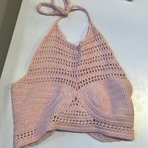 Light pink knit crop top, size M but I’m a small halter and tie back